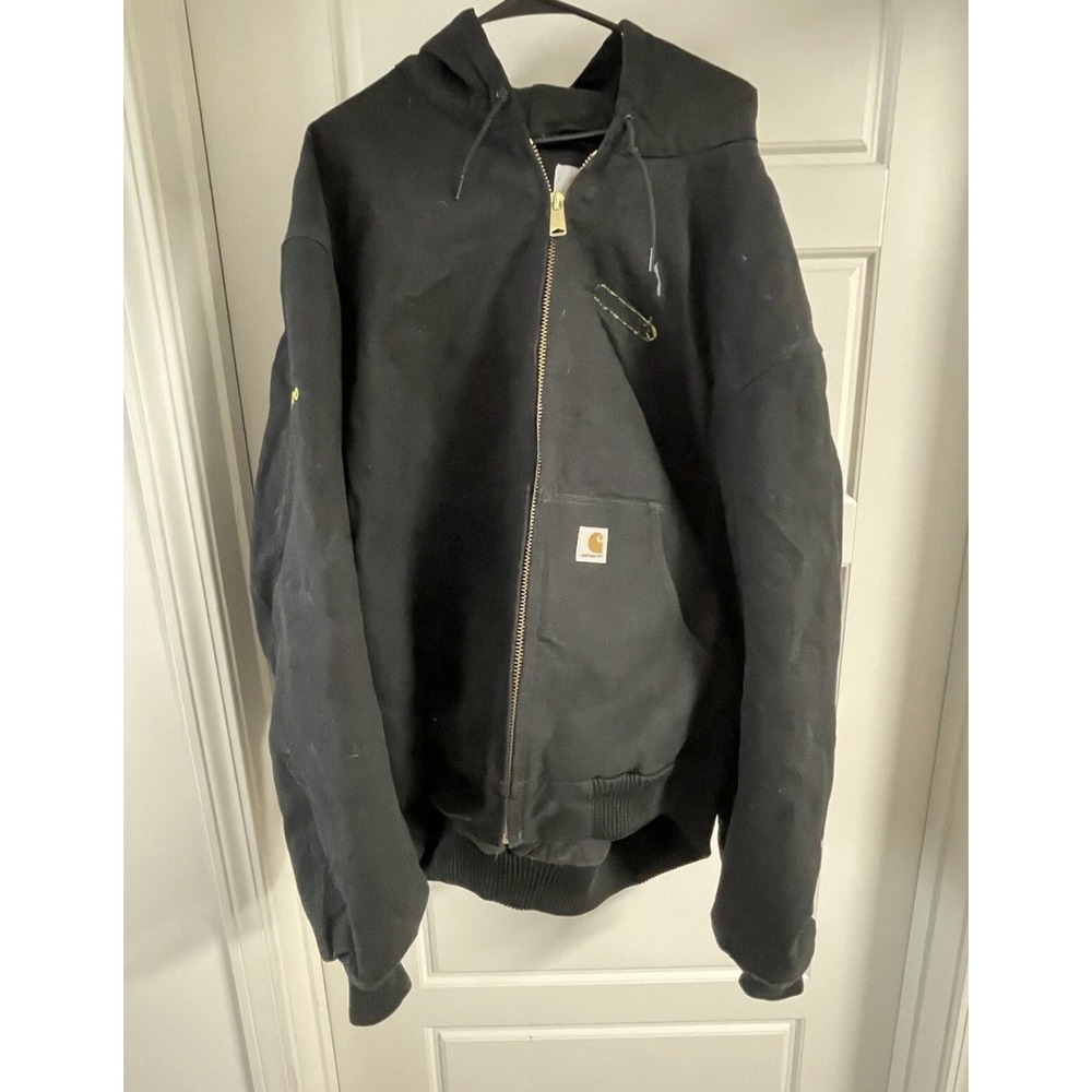 Carhartt Jacket Mens 3XL Black Hooded Full Zip Workwear PALPro Embroidered